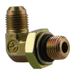 Brass hydraulic hose fitting with male and female threaded ends and a black rubber seal - Power Unit Fitting