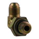 Brass hydraulic hose fitting with male and female threaded ends and a black rubber seal - Power Unit Fitting