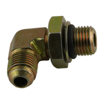 Brass hydraulic hose fitting with male and female threaded ends and a black rubber seal - Power Unit Fitting