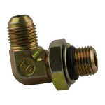 Brass hydraulic hose fitting with male and female threaded ends and a black rubber seal - Power Unit Fitting