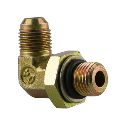 Brass hydraulic hose fitting with male and female threaded ends and a black rubber seal - Power Unit Fitting