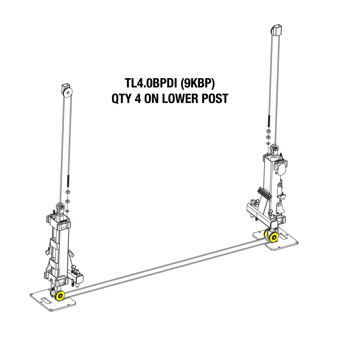 Lower Post Cable Pulley part location drawing for a TL4.0BPDI (9KBP)