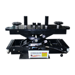 A black air pump rolling Jack with a set of adapters and pads. - 4 Post Wheel Alignment Hoist – 4 Ton | TLV4.0WHWA (includes rolling jack)