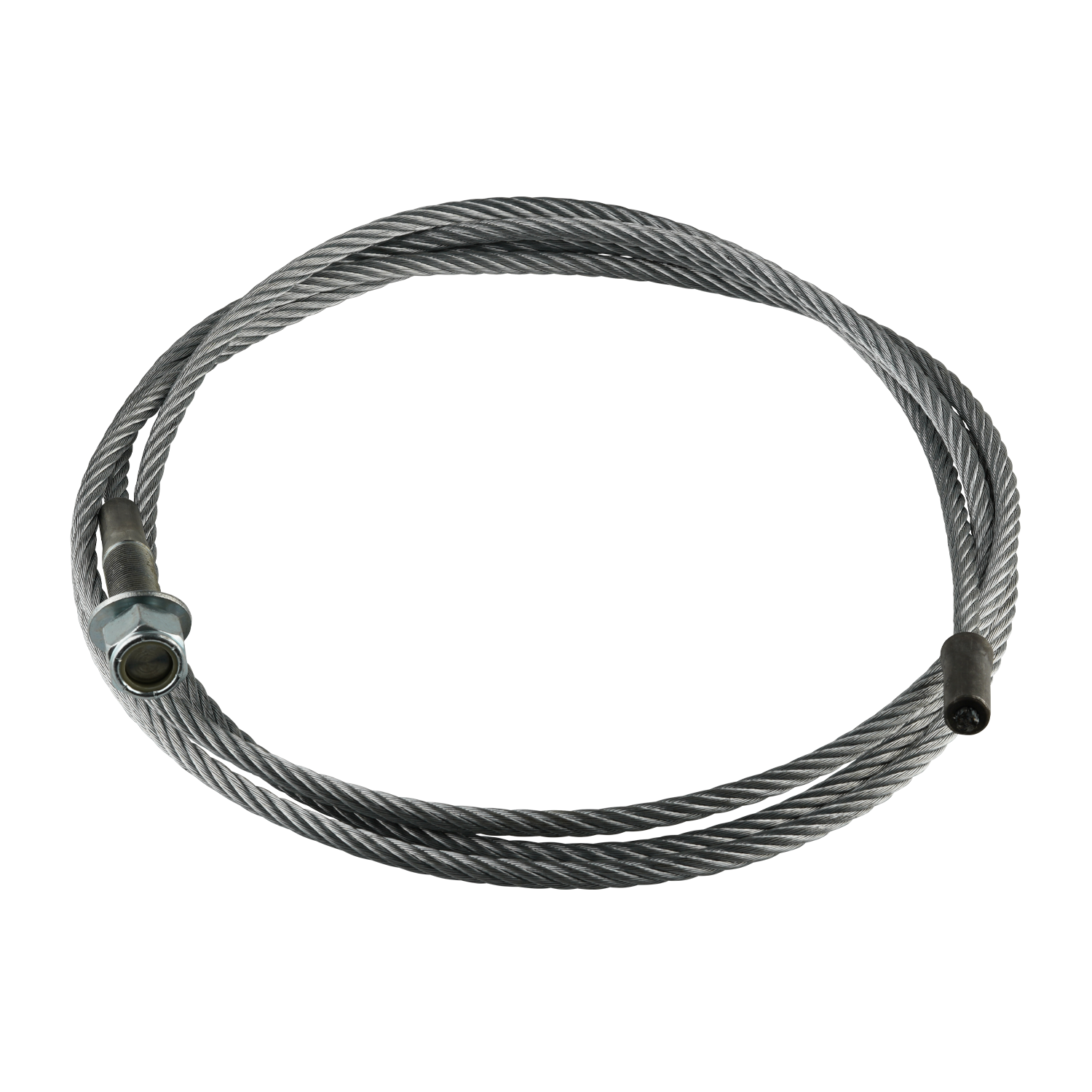 This image shows a 4 Post Car Hoist Cable with a diameter of 9.52mm, featuring M19 threads on one end. The cable is coiled and has a sturdy steel construction, designed for use in car hoist systems.