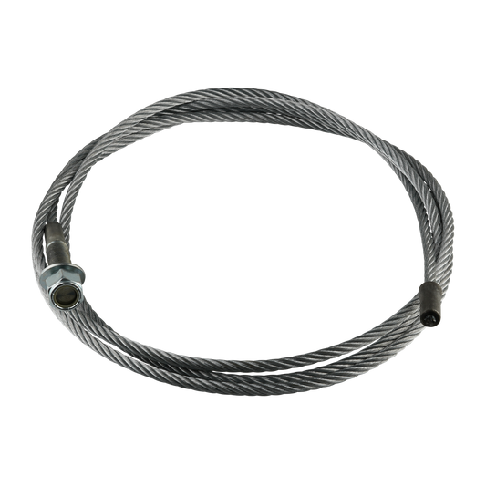 This image shows a 4 Post Car Hoist Cable with a diameter of 9.52mm, featuring M19 threads on one end. The cable is coiled and has a sturdy steel construction, designed for use in car hoist systems.