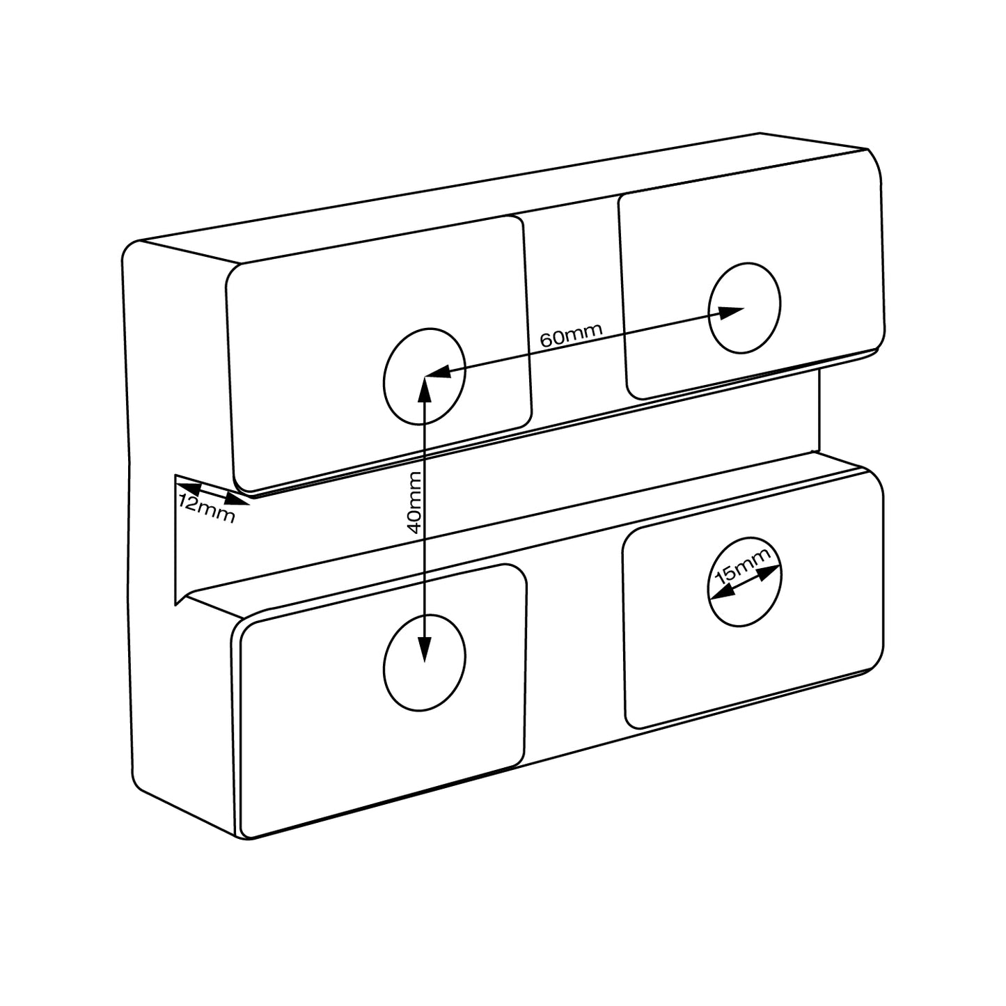 Rubber Pad - Rectangle - 4 Bolt Holes_Drawing1500px