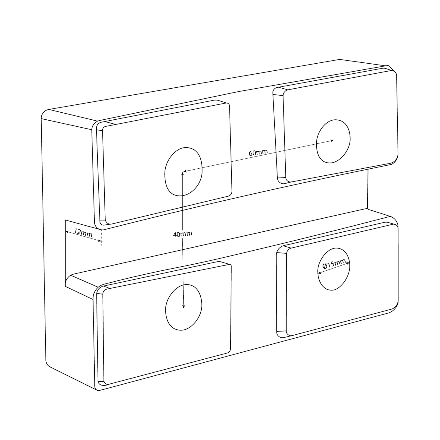 Rubber Pad - Rectangle - 4 Bolt Holes Measurements