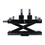Black motorcycle bike jack with a scissor-style hydraulic mechanism