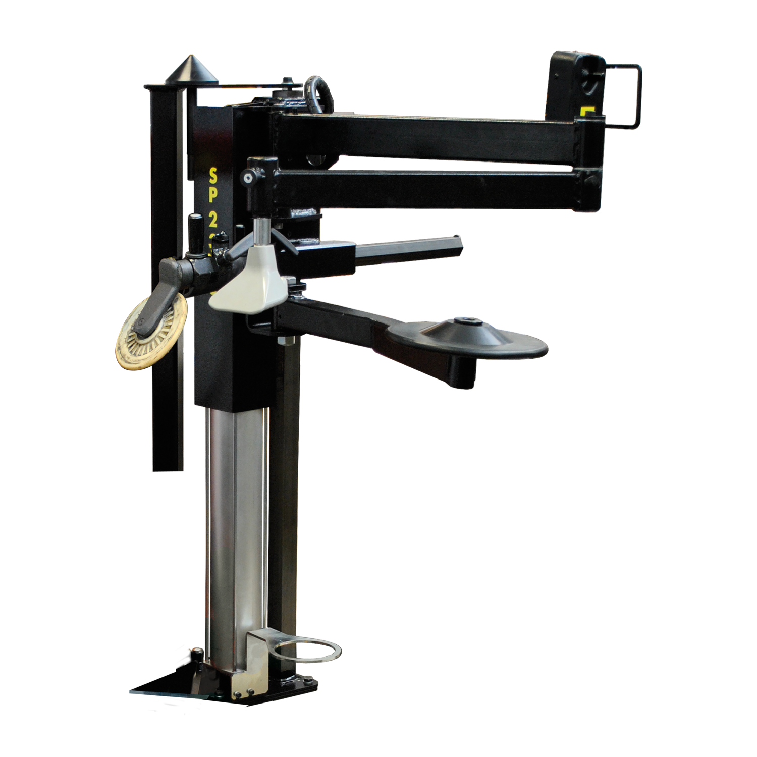 The image showcases the Corghi SP2300 Tyre Changer Assist Arm, designed to enhance the precision and efficiency of tire mounting and demounting processes. This assist arm provides extra support, particularly useful for run-flat and low-profile tires, making it a valuable tool for workshops aiming to improve productivity and safety during tire service operations.