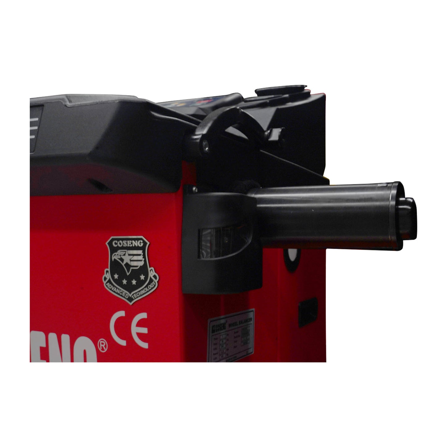 Close-up rear view of SP833PL wheel balancer spindle and motor housing.