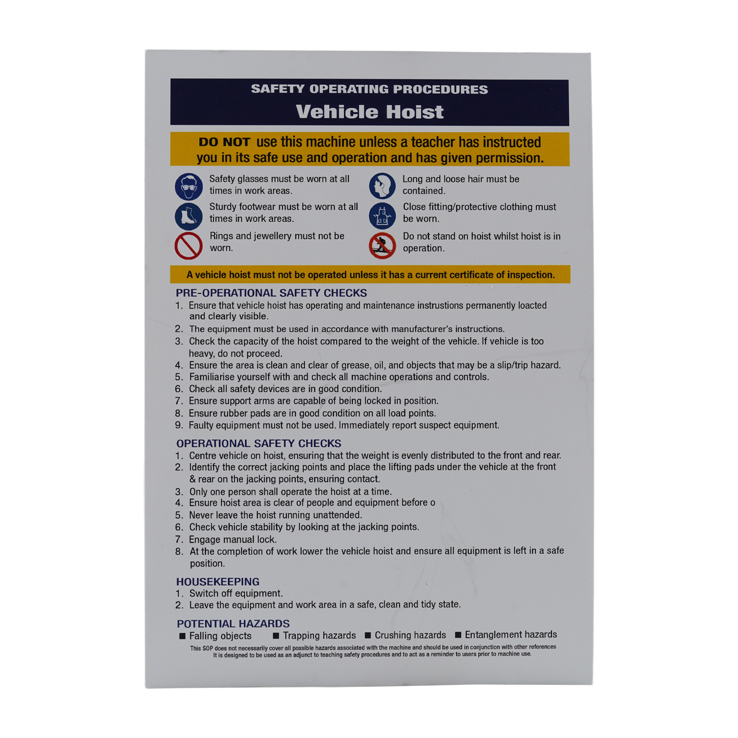 Vehicle Hoist Safety Check & Maintenance Log Book back cover