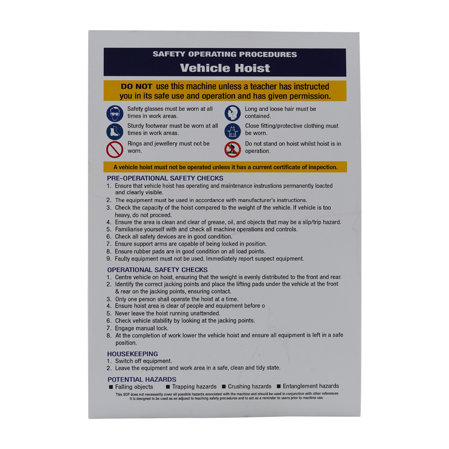 Vehicle Hoist Safety Check & Maintenance Log Book back cover