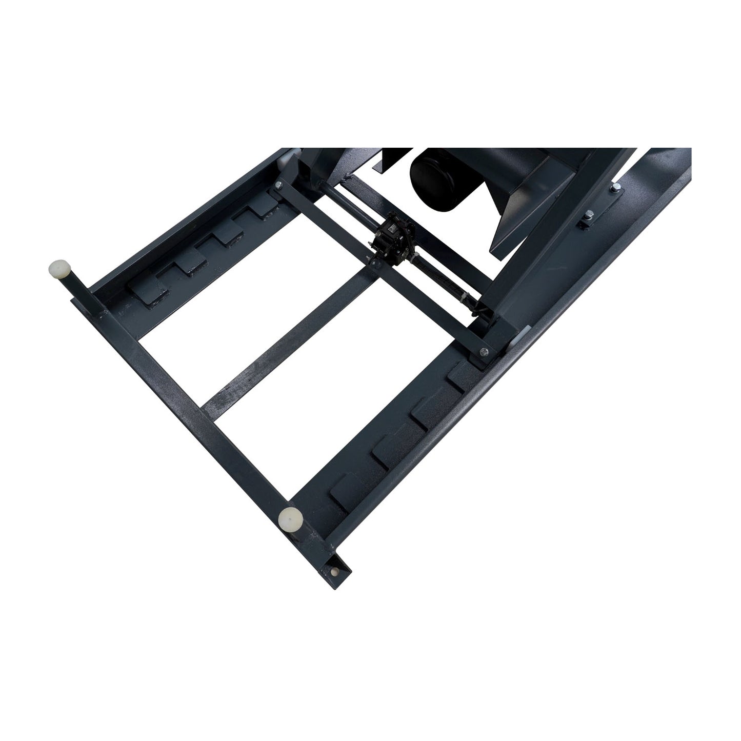 The image shows the base structure of the motorcycle hoist, focusing on the sturdy metal frame. This part provides the foundation for the hoist's lifting mechanism and ensures stability during operations.