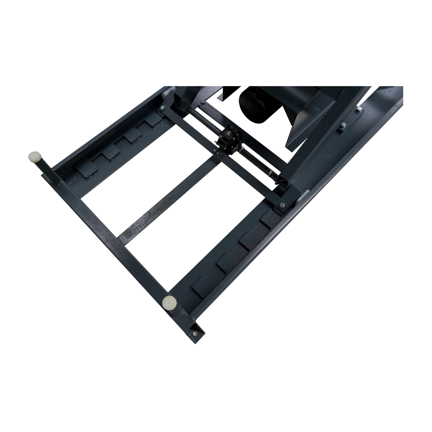 The image shows the base structure of the motorcycle hoist, focusing on the sturdy metal frame. This part provides the foundation for the hoist's lifting mechanism and ensures stability during operations.