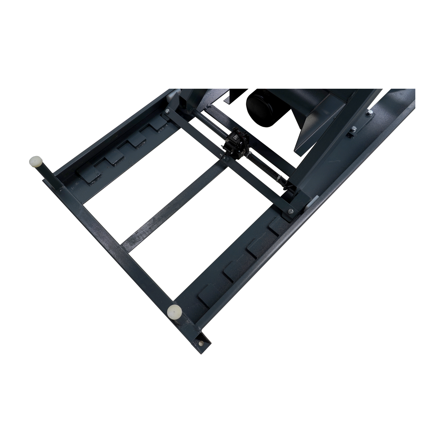 The image shows the base structure of the motorcycle hoist, focusing on the sturdy metal frame. This part provides the foundation for the hoist's lifting mechanism and ensures stability during operations.