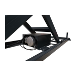 
This close-up image highlights the motor of the electric hydraulic system of the motorcycle hoist. The motor is encased in a protective housing and is designed to provide reliable lifting power for heavy motorcycles during maintenance or repairs.