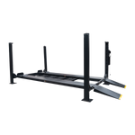 Dark grey four post parking car hoist with ramps