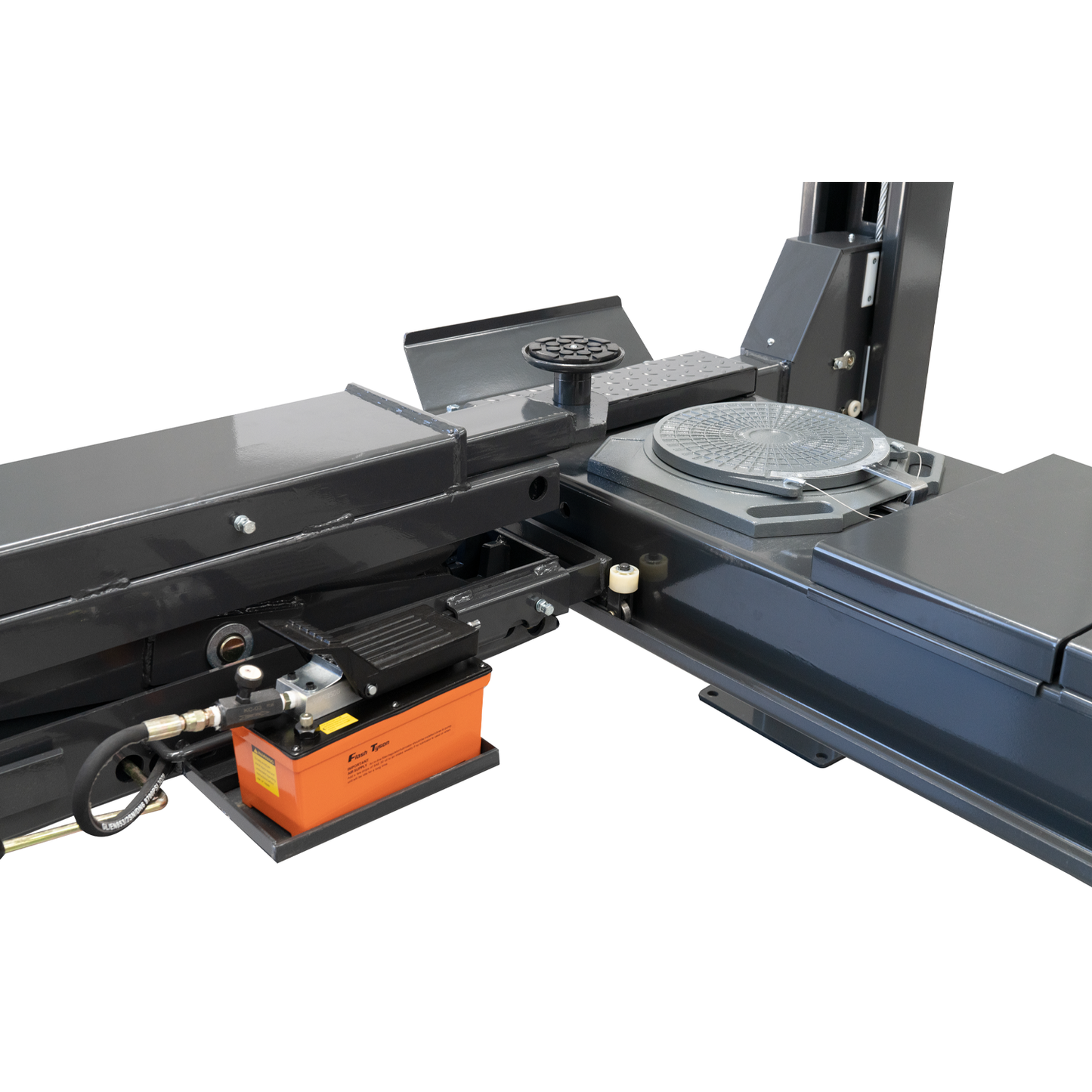 Close up of the platforms on a wheel alignment hoist featuring a turntable for vehicle alignment. - 4 Post Wheel Alignment Hoist - 6 Ton | TL6.0PH-WA