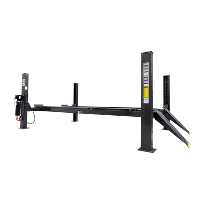 Grey four-post wheel alignment hoist with drive on ramps - 4 Post Workshop Hoist - 6 Ton | TL6.0PH