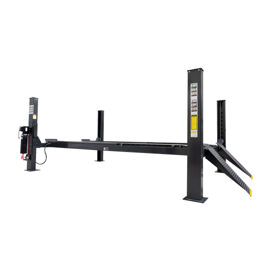 Grey four-post wheel alignment hoist with drive on ramps - 4 Post Workshop Hoist - 6 Ton | TL6.0PH