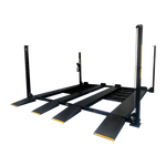four-post car hoist with drive-on ramps and twin platforms, designed for efficient vehicle parking solutions. - 4 Post Twin Platform Parking Hoist – 4 Ton | TLD4.0TPL5.0M