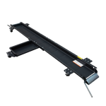 Motorcycle dolly with built-in tray and wheel chocks, designed for easily maneuvering and positioning motorcycles in a garage or workshop. - Motorcycle Dolly | TLMD