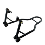 Black rear wheel motorcycle stand on a white background, designed for easy bike maintenance and storage. - Rear Wheel Motorcycle Stand | TLRWMSVL
