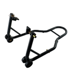 Black rear wheel motorcycle stand on a white background, designed for easy bike maintenance and storage. - Rear Wheel Motorcycle Stand | TLRWMSVL