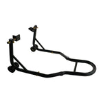 Black rear wheel motorcycle stand on a white background, designed for easy bike maintenance and storage. - Rear Wheel Motorcycle Stand | TLRWMSVL