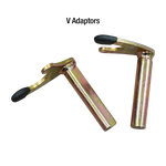 Two gold-colored pins with hook ends, featuring black rubber tips, components of a rear wheel motorcycle stand. - Rear Wheel Motorcycle Stand | TLRWMSVL