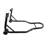 Side view of black rear wheel motorcycle stand on a white background, designed for easy bike maintenance and storage. - Rear Wheel Motorcycle Stand | TLRWMSVL