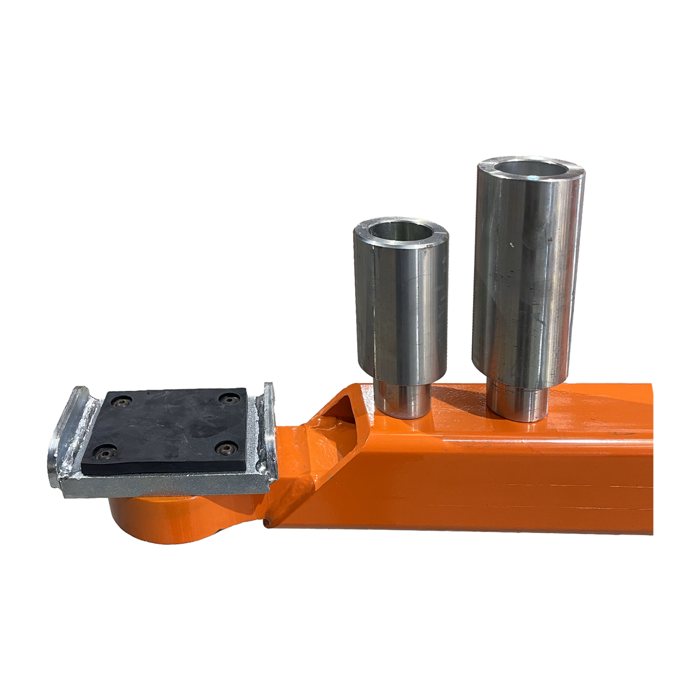 Close-up of the adjustable arm pads and lifting adapters on a 2 post car hoist, highlighting the durable construction and precise adjustment capabilities - 2 Post Hoist Clear Floor - 5.5 Ton | TLV5.5OH