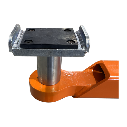 Close-up of an adjustable arm and adapter on a 2 post car hoist, showcasing the durable rubber pad and solid metal construction for secure vehicle lifting. - 2 Post Hoist Clear Floor - 5.5 Ton | TLV5.5OH