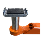 Close-up of an adjustable arm pad and adapter on a 2 post car hoist, highlighting the sturdy rubber pad and robust metal construction for reliable vehicle lifting. - 2 Post Hoist Clear Floor - 5.5 Ton | TLV5.5OH