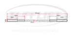 This image displays a 2 Post Car Hoist Cable measuring 9185mm in total length with a diameter of 9.82mm. It features M19 threaded sections on both ends, each with a 106mm length of thread, followed by a 52mm section. The diagram clearly outlines the specifications for accurate installation in the hoist system.