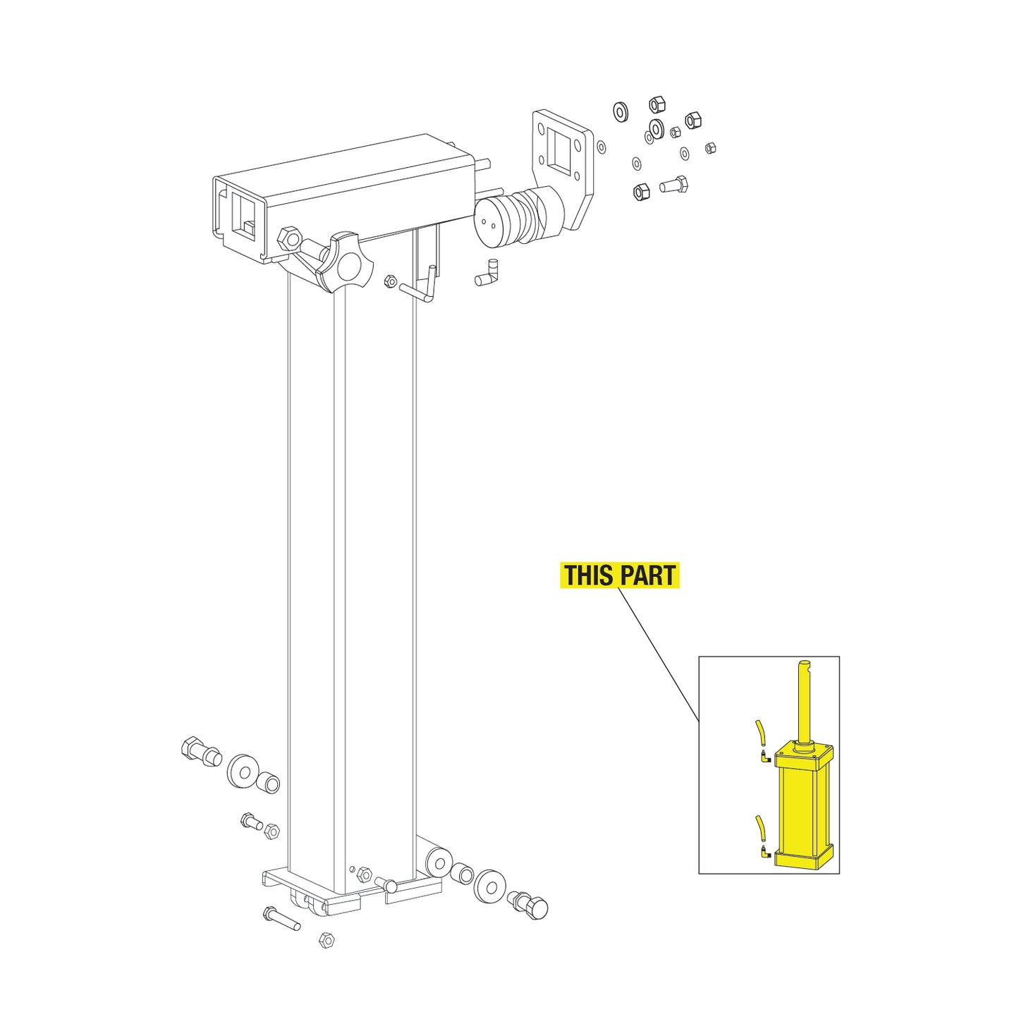 Tyre Changer Reversing Arm Cylinder Assembly part location
