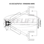 Technical drawing of the tyre holder adapters on standard hoist arms
