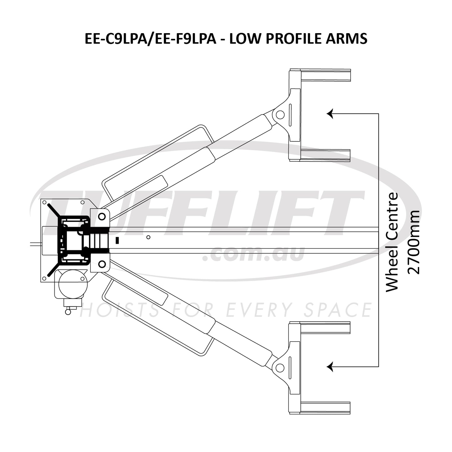 Technical drawing of the tyre holder adapters on low profile arms