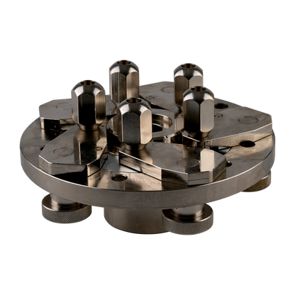 Close-up of a wheel balancer adapter with hex bolts and a central opening, used for mounting and balancing wheels. - Universal Wheel Balancer Adaptor & Special Wrench - 40mm