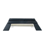 Motorcycle hoist width extension kit components, including steel ramps, two parallel extension platforms, support bars, and securing pins.
