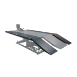 Motorcycle hoist equipped with a width extension kit, featuring three diamond plate ramps for easy access. The extended platform increases the work area, providing additional stability and space for larger or wider motorcycles. 