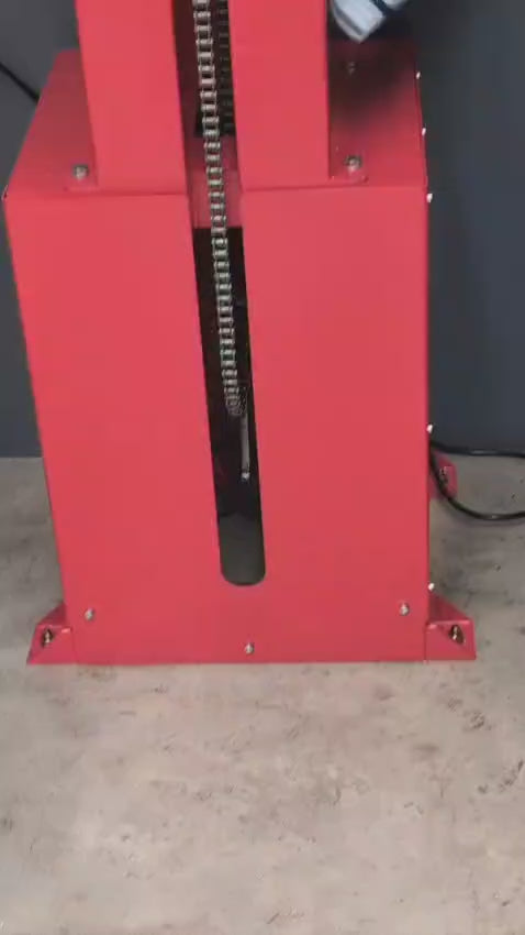 Video showing the Red Mezzanine Tyre Elevator in a workshop environment
